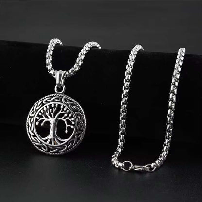 TREE OF LIFE (T) - Pure Titanium Steel Pendant with Stainless Steel 24inch Round Box Chain, European trending Style for Men & Boy - THE MEN THING