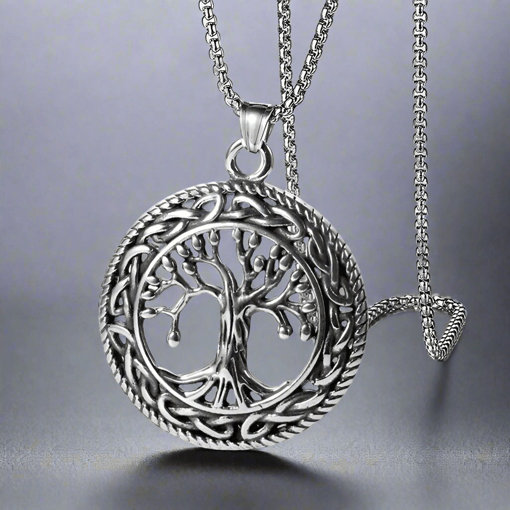 TREE OF LIFE (T) - Pure Titanium Steel Pendant with Stainless Steel 24inch Round Box Chain, European trending Style for Men & Boy - THE MEN THING