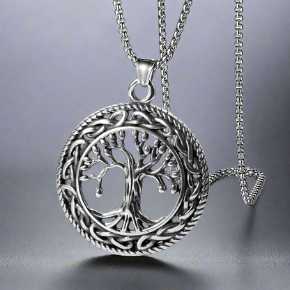 TREE OF LIFE (T) - Pure Titanium Steel Pendant with Stainless Steel 24inch Round Box Chain, European trending Style for Men & Boy - THE MEN THING