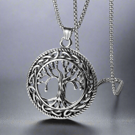 TREE OF LIFE (T) - Pure Titanium Steel Pendant with Stainless Steel 24inch Round Box Chain, European trending Style for Men & Boy - THE MEN THING