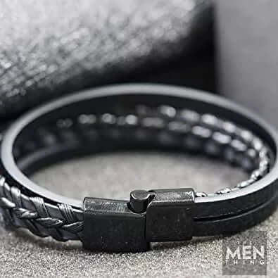 TRI-PLY -  European Style Genuine Leather Bracelet with Multi-Layer Braided, 100% Stainless Steel Magnetic Buckle for Men & Boys (8.5inch) - THE MEN THING