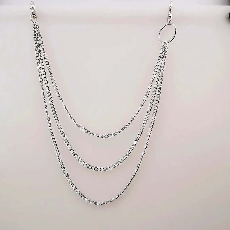 TRIADIC LINK CHAIN SILVER - 3pcs Alloy Multi-Layer Heavy Punk Biker Chain for Jeans with Lobster Clasps for Men & Boys - 39 inch - THE MEN THING
