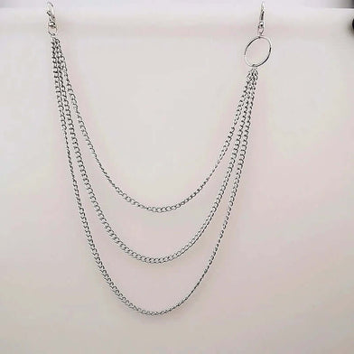 TRIADIC LINK CHAIN SILVER - 3pcs Alloy Multi-Layer Heavy Punk Biker Chain for Jeans with Lobster Clasps for Men & Boys - 39 inch