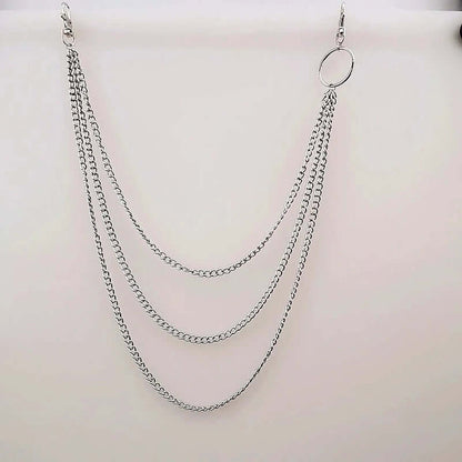 TRIADIC LINK CHAIN SILVER - 3pcs Alloy Multi-Layer Heavy Punk Biker Chain for Jeans with Lobster Clasps for Men & Boys - 39 inch - THE MEN THING