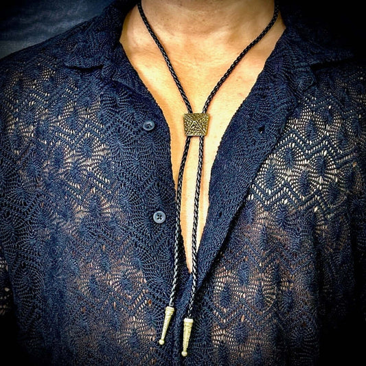 TRIADORN - Retro Alloy Pendant Bolo Tie | Adjustable Genuine Leather Cowboy Necktie Necklace for Men & Boys - THE MEN THING