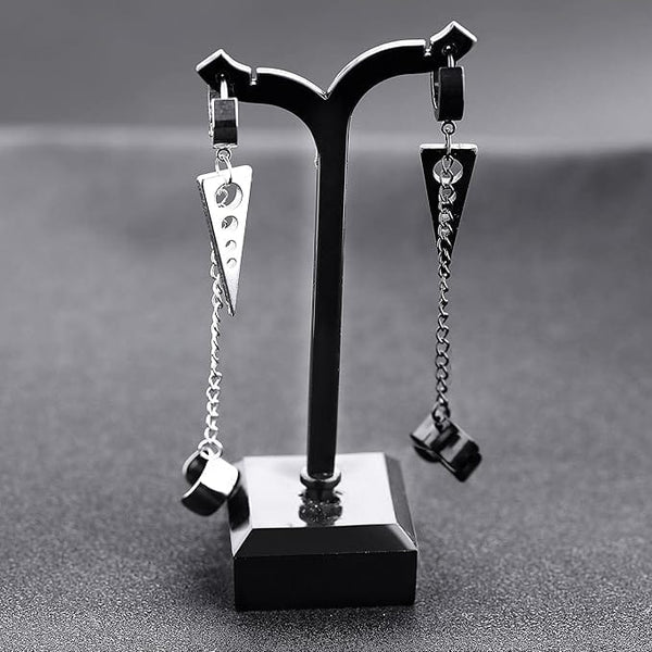 TRIANGLE DROP BLACK - Titanium Steel Hoop Earrings for Men & Boys (2 Pcs)