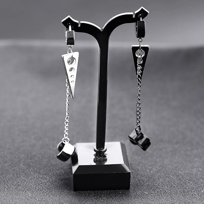 TRIANGLE DROP SILVER - Titanium Steel Hoop Earrings for Men & Boys (2 Pcs) - THE MEN THING