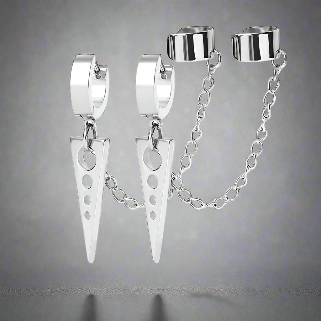 TRIANGLE DROP SILVER - Titanium Steel Hoop Earrings for Men & Boys (2 Pcs) - THE MEN THING