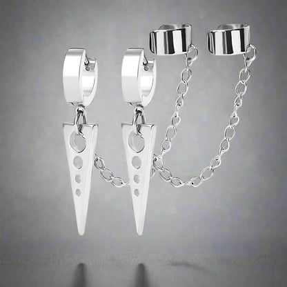 TRIANGLE DROP SILVER - Titanium Steel Hoop Earrings for Men & Boys (2 Pcs) - THE MEN THING