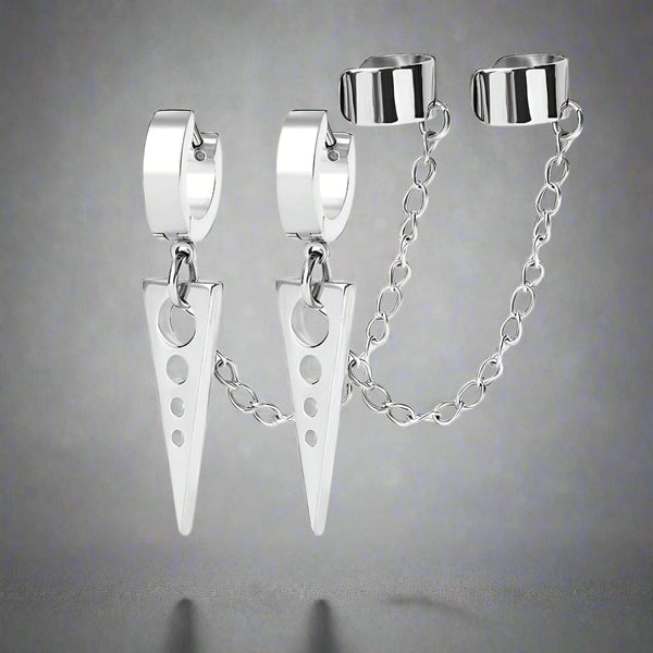 TRIANGLE DROP SILVER - Titanium Steel Hoop Earrings for Men & Boys (2 Pcs)