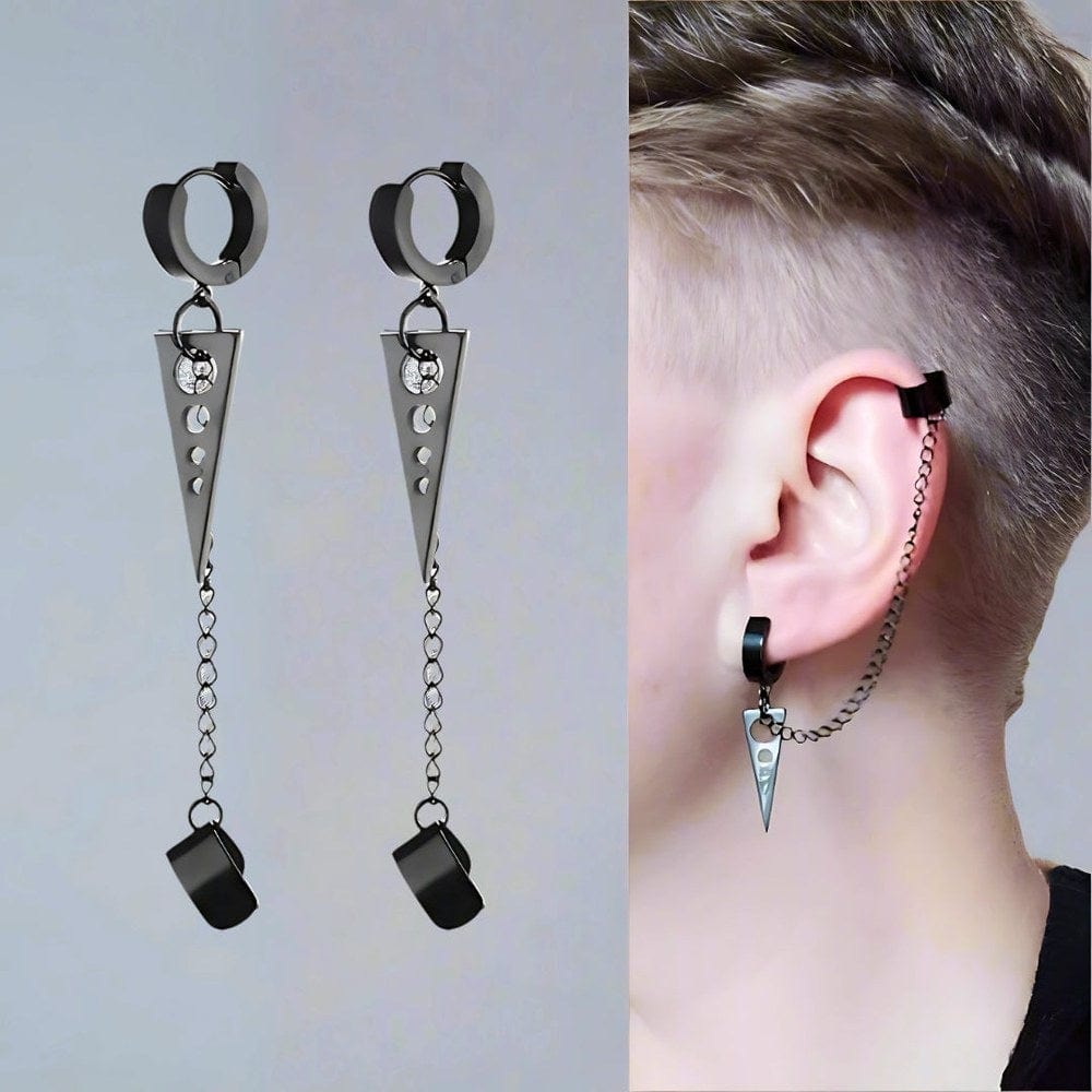 TRIANGLE DROP SILVER - Titanium Steel Hoop Earrings for Men & Boys (2 Pcs) - THE MEN THING