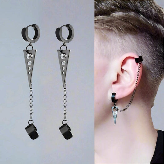 TRIANGLE DROP SILVER - Titanium Steel Hoop Earrings for Men & Boys (2 Pcs) - THE MEN THING