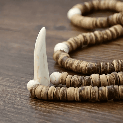 TRIBAL COCONUT WHITE HORN - Beaded Necklace with stone beads Horn Tooth Pendants for Mens & Boys (24 inch) - THE MEN THING