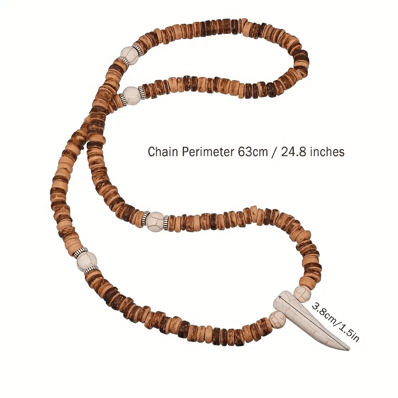 TRIBAL COCONUT WHITE HORN - Beaded Necklace with stone beads Horn Tooth Pendants for Mens & Boys (24 inch) - THE MEN THING