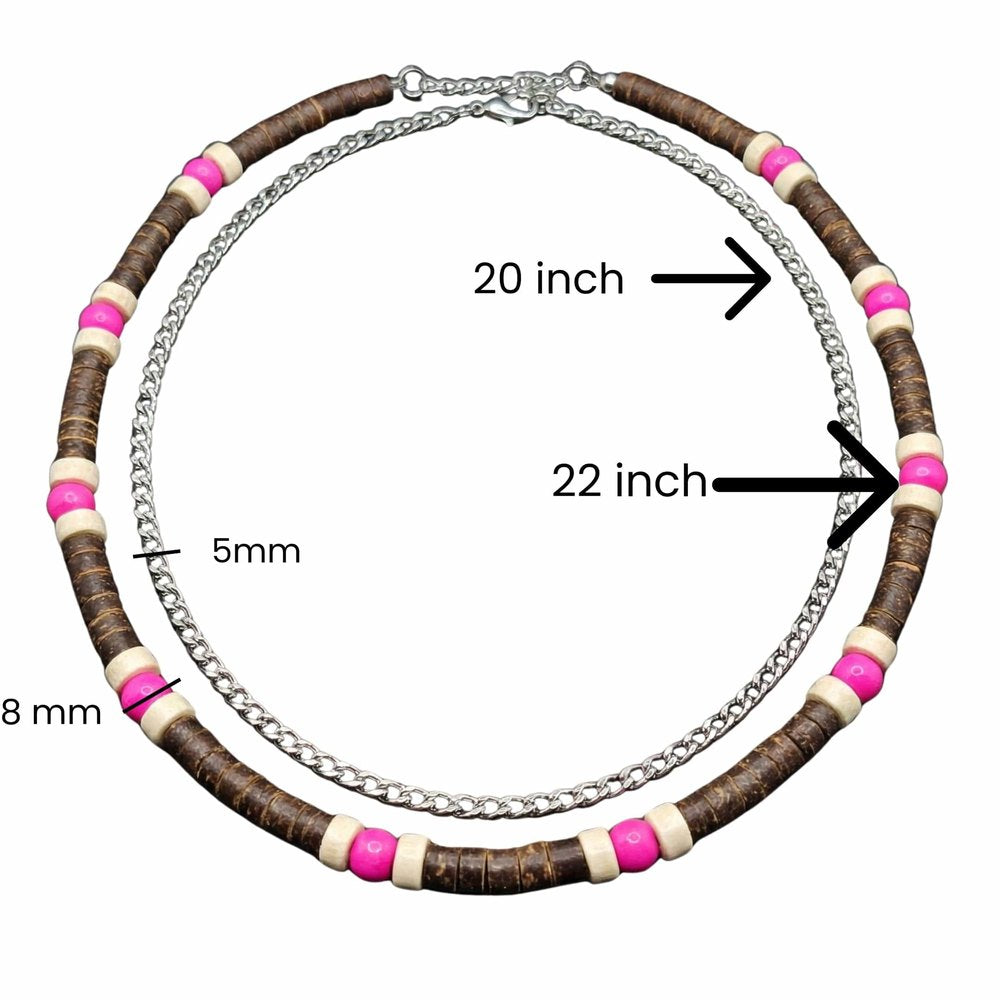 TRIBAL DRIFT - Natural Wood Beaded Necklace with Twisted Steel Chain for Mens & Boys (20 and 22 inch with adjustable cable chain) - THE MEN THING