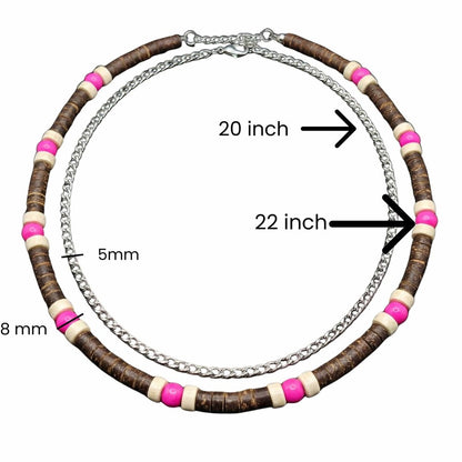 TRIBAL DRIFT - Natural Wood Beaded Necklace with Twisted Steel Chain for Mens & Boys (20 and 22 inch with adjustable cable chain) - THE MEN THING