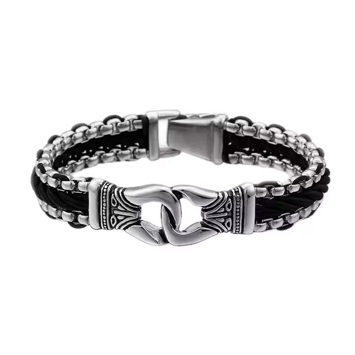 TRIBAL LINK BRACELET - 17mm Pure Titanium Steel Bracelet, Silver Plated Antique Matt Finish Bracelet for Men & Boy (8inch) - THE MEN THING