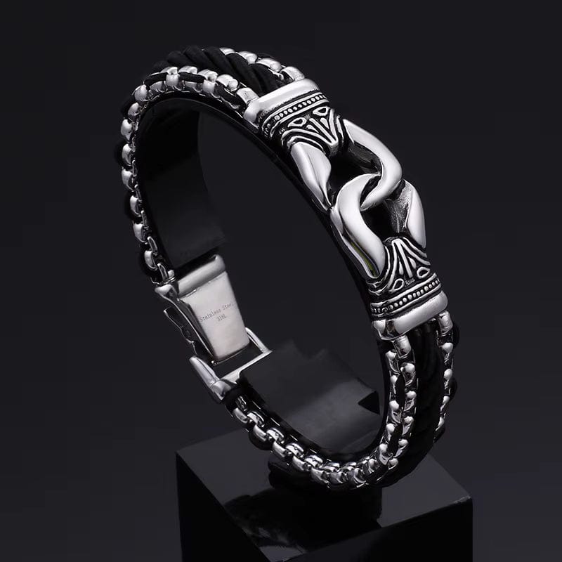 TRIBAL LINK BRACELET - 17mm Pure Titanium Steel Bracelet, Silver Plated Antique Matt Finish Bracelet for Men & Boy (8inch) - THE MEN THING