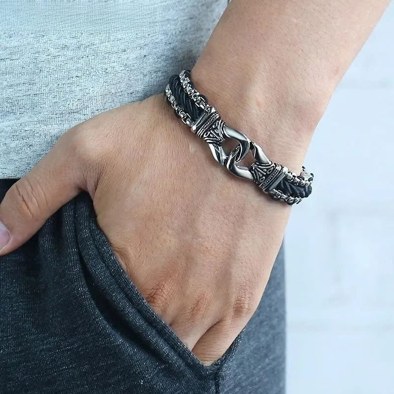TRIBAL LINK BRACELET - 17mm Pure Titanium Steel Bracelet, Silver Plated Antique Matt Finish Bracelet for Men & Boy (8inch) - THE MEN THING