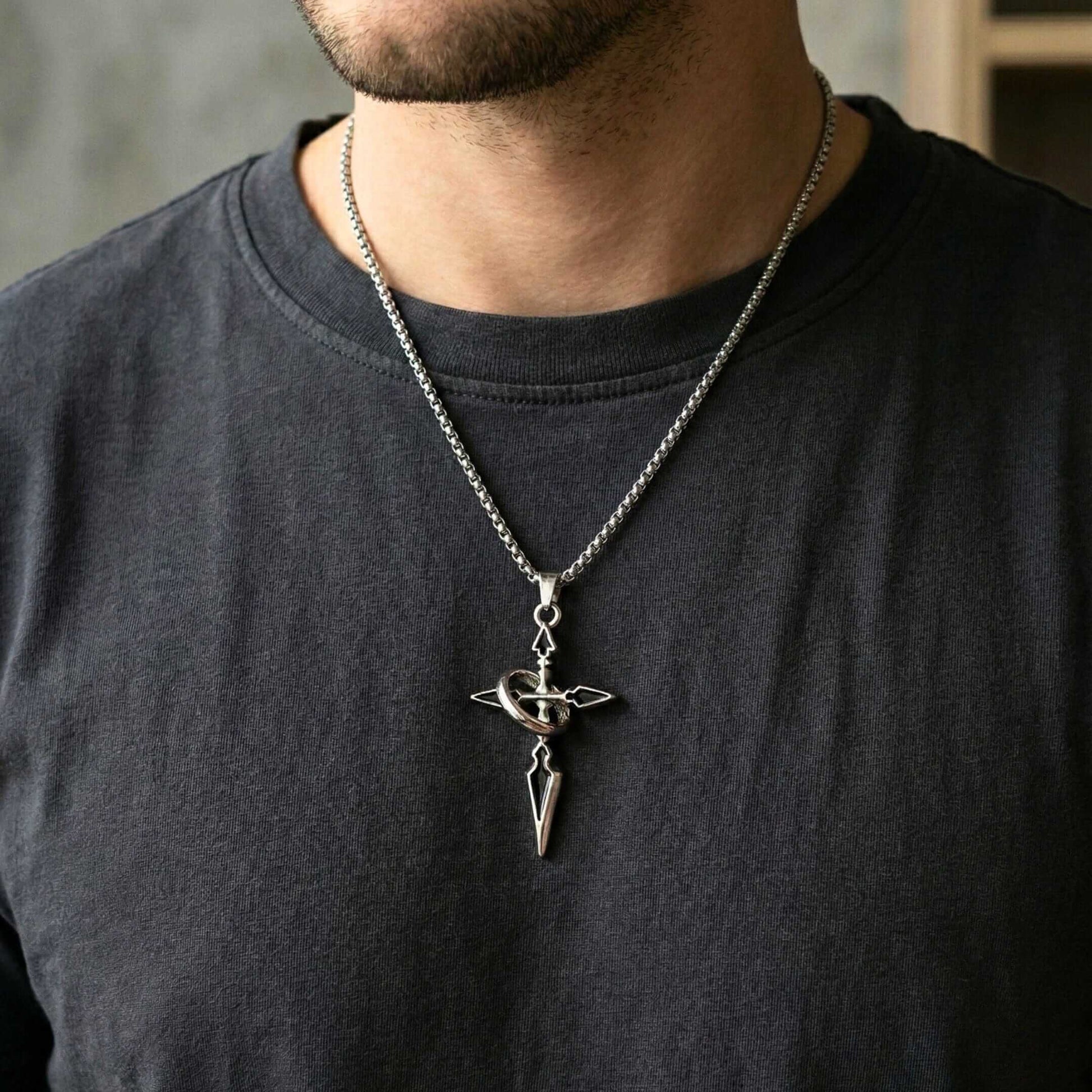 TRIDENT ARROW - 30mm Pure Titanium Steel Pendant with 23inch Round Box 4mm Chain for Men & Boys — SS Pendant/ Necklace for Men | THE MEN THING