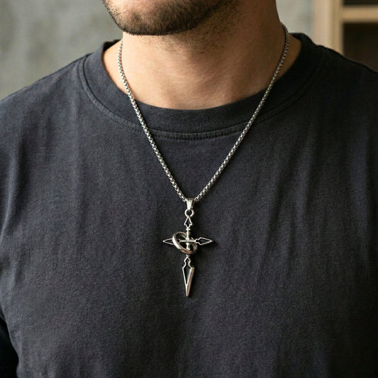 TRIDENT ARROW - 30mm Pure Titanium Steel Pendant with 23inch Round Box 4mm Chain for Men & Boys - THE MEN THING