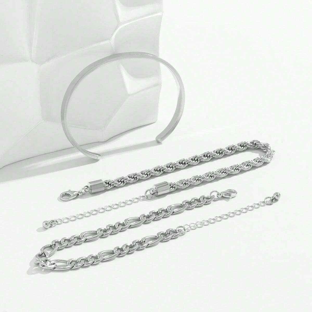 TRIFECTA SILVER - 3 pcs Alloy Adjustable Bracelet for Men & Boys - THE MEN THING