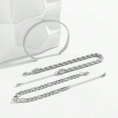 TRIFECTA SILVER - 3 pcs Alloy Adjustable Bracelet for Men & Boys - THE MEN THING