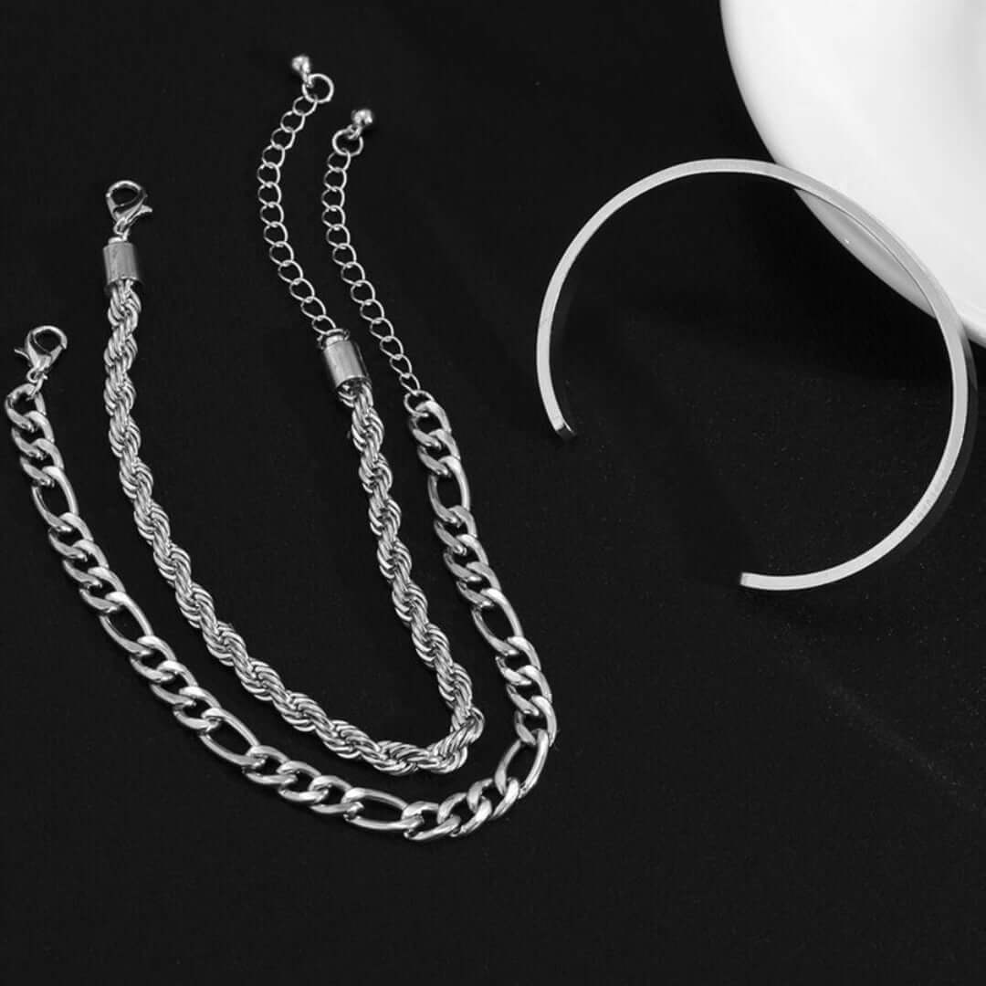 TRIFECTA SILVER - 3 pcs Alloy Adjustable Bracelet for Men & Boys - THE MEN THING