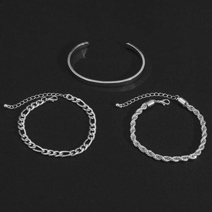 TRIFECTA SILVER - 3 pcs Alloy Adjustable Bracelet for Men & Boys - THE MEN THING