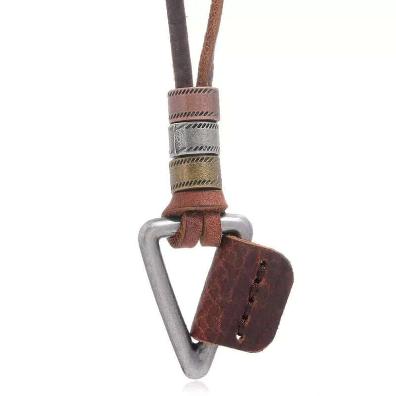 TRIGON BROWN - Vintage Alloy Triangle Pendant with Adjustable Pure Leather Cord Necklace for Men & Boys — Leather Necklace for Men | THE MEN THING