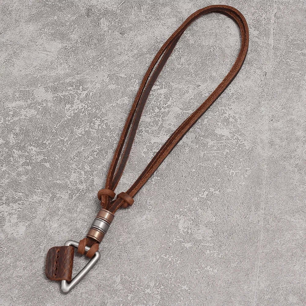 TRIGON BROWN - Vintage Alloy Triangle Pendant with Adjustable Pure Leather Cord Necklace for Men & Boys — Leather Necklace for Men | THE MEN THING