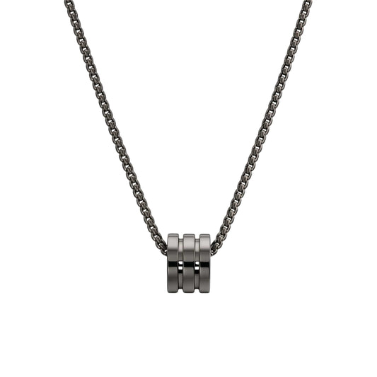 TRIPLE BARREL - BLACK - 9mm Titanium Steel Pendant with 23inch Round Box 4mm Chain for Men & Boys - THE MEN THING