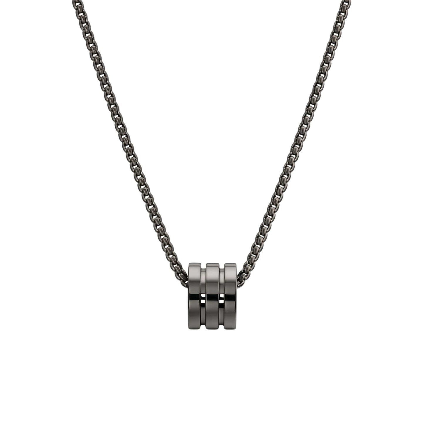 TRIPLE BARREL - BLACK - 9mm Titanium Steel Pendant with 23inch Round Box 4mm Chain for Men & Boys — SS Pendant/ Necklace for Men | THE MEN THING