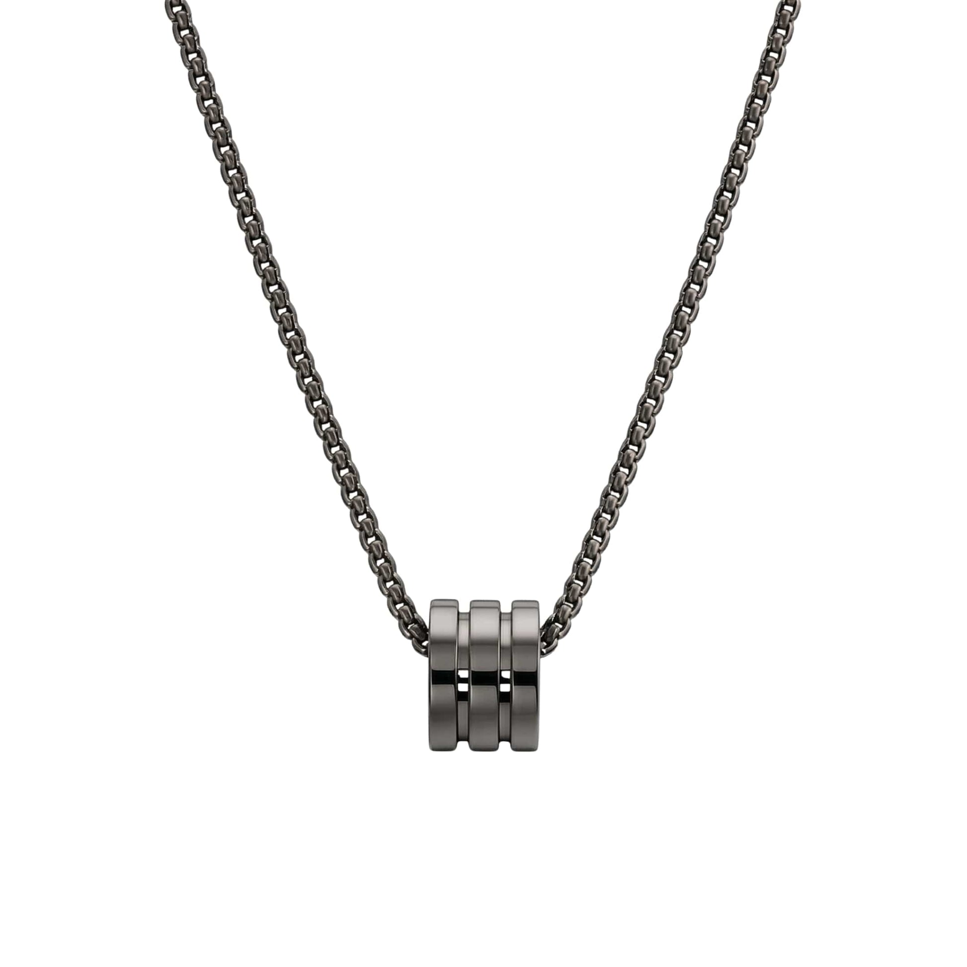TRIPLE BARREL - BLACK - 9mm Titanium Steel Pendant with 23inch Round Box 4mm Chain for Men & Boys — SS Pendant/ Necklace for Men | THE MEN THING