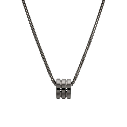 TRIPLE BARREL - BLACK - 9mm Titanium Steel Pendant with 23inch Round Box 4mm Chain for Men & Boys — SS Pendant/ Necklace for Men | THE MEN THING