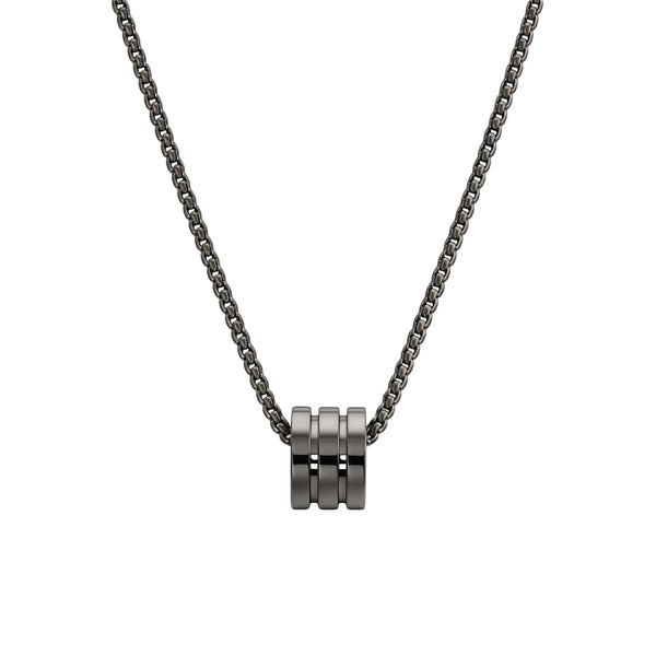 TRIPLE BARREL - BLACK - 9mm Titanium Steel Pendant with 23inch Round Box 4mm Chain for Men & Boys