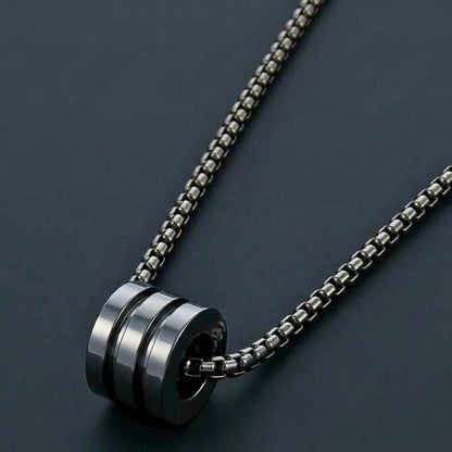 TRIPLE BARREL - BLACK - 9mm Titanium Steel Pendant with 23inch Round Box 4mm Chain for Men & Boys — SS Pendant/ Necklace for Men | THE MEN THING