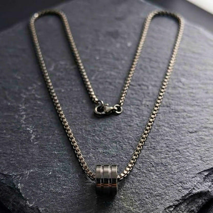 TRIPLE BARREL - BLACK - 9mm Titanium Steel Pendant with 23inch Round Box 4mm Chain for Men & Boys — SS Pendant/ Necklace for Men | THE MEN THING