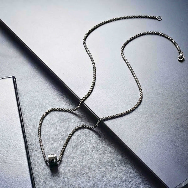 TRIPLE BARREL - BLACK - 9mm Titanium Steel Pendant with 23inch Round Box 4mm Chain for Men & Boys