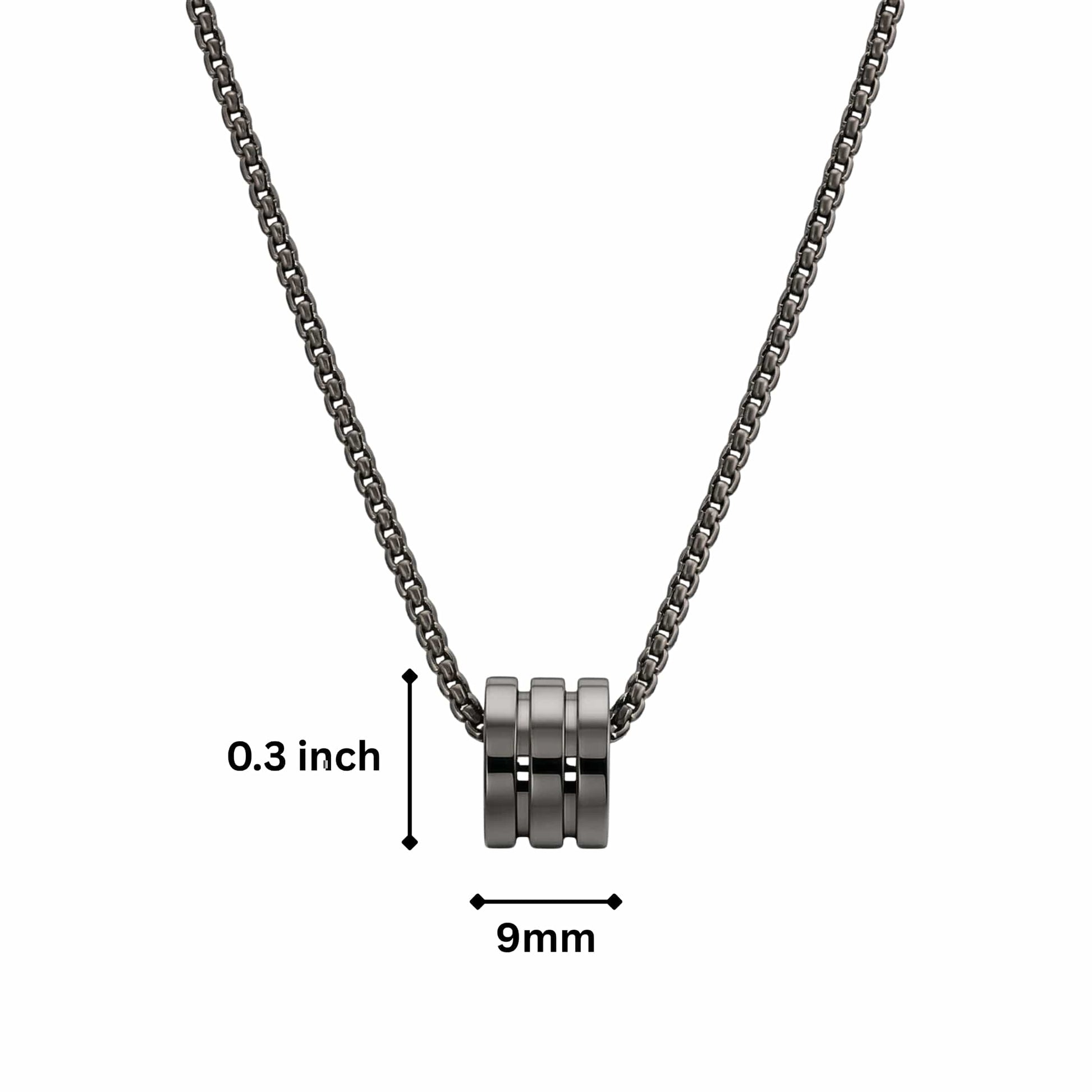 TRIPLE BARREL - BLACK - 9mm Titanium Steel Pendant with 23inch Round Box 4mm Chain for Men & Boys — SS Pendant/ Necklace for Men | THE MEN THING