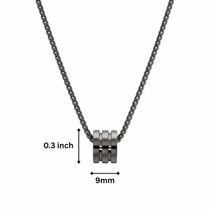 TRIPLE BARREL - BLACK - 9mm Titanium Steel Pendant with 23inch Round Box 4mm Chain for Men & Boys — SS Pendant/ Necklace for Men | THE MEN THING