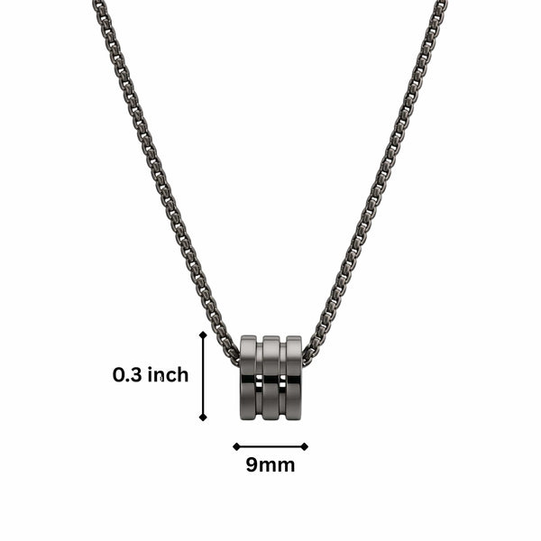 TRIPLE BARREL - BLACK - 9mm Titanium Steel Pendant with 23inch Round Box 4mm Chain for Men & Boys