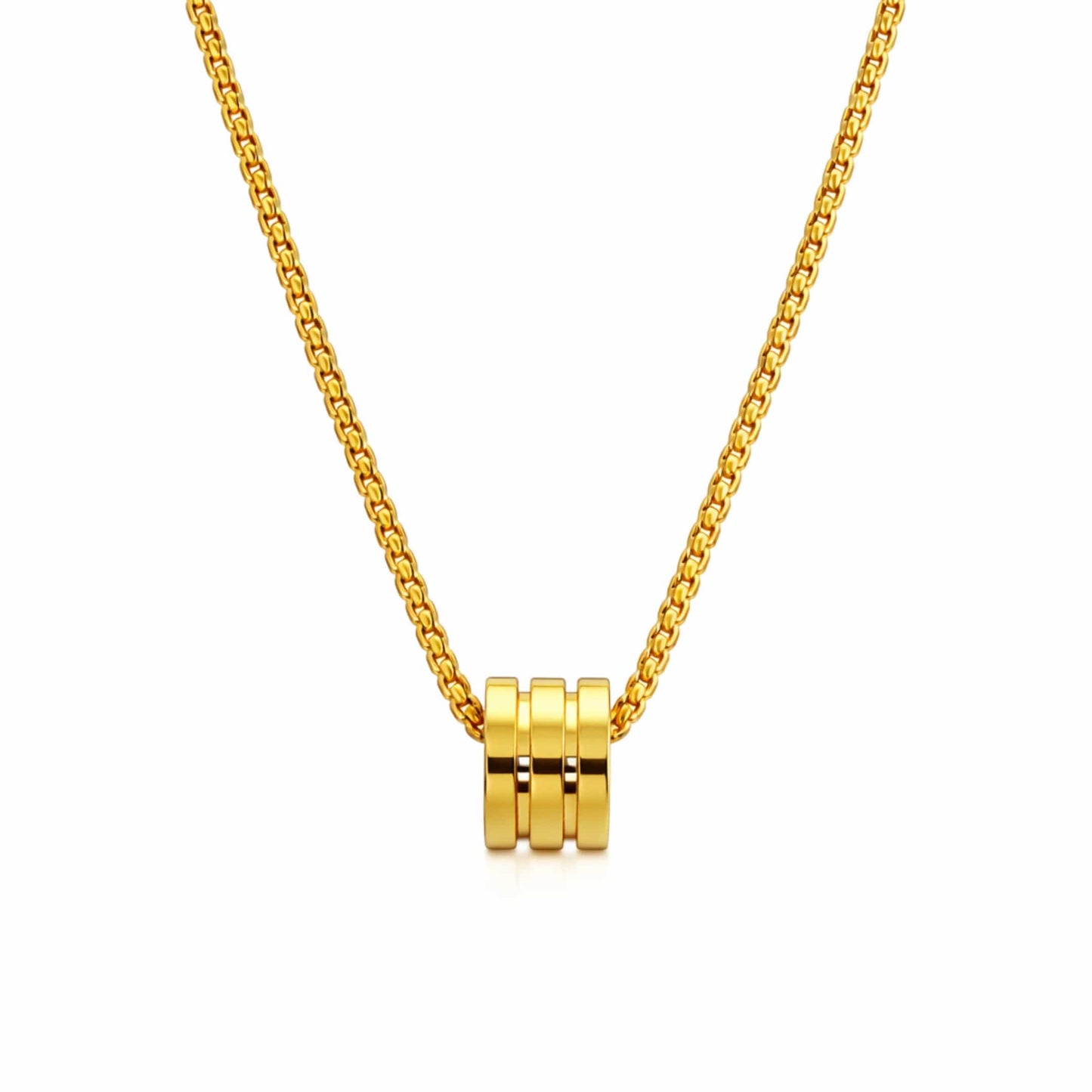 TRIPLE BARREL - GOLDEN - 9mm Pure Titanium Steel Pendant with 23inch Round Box 4mm Chain for Men & Boys — SS Pendant/ Necklace for Men | THE MEN THING