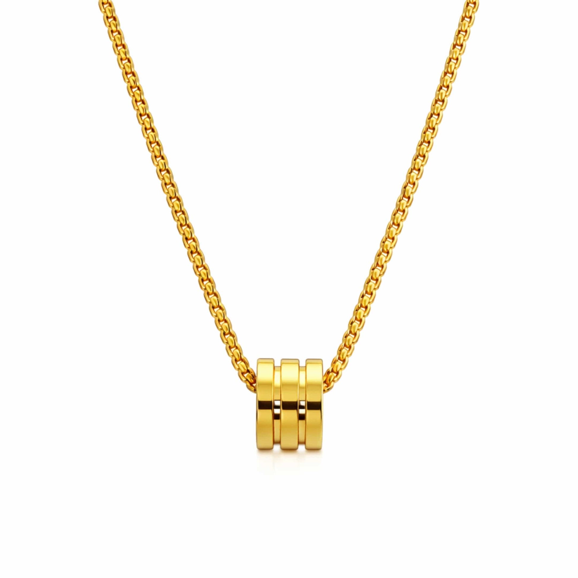 TRIPLE BARREL - GOLDEN - 9mm Pure Titanium Steel Pendant with 23inch Round Box 4mm Chain for Men & Boys — SS Pendant/ Necklace for Men | THE MEN THING
