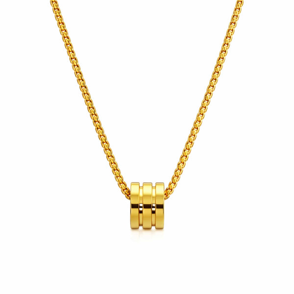 TRIPLE BARREL - GOLDEN - 9mm Pure Titanium Steel Pendant with 23inch Round Box 4mm Chain for Men & Boys