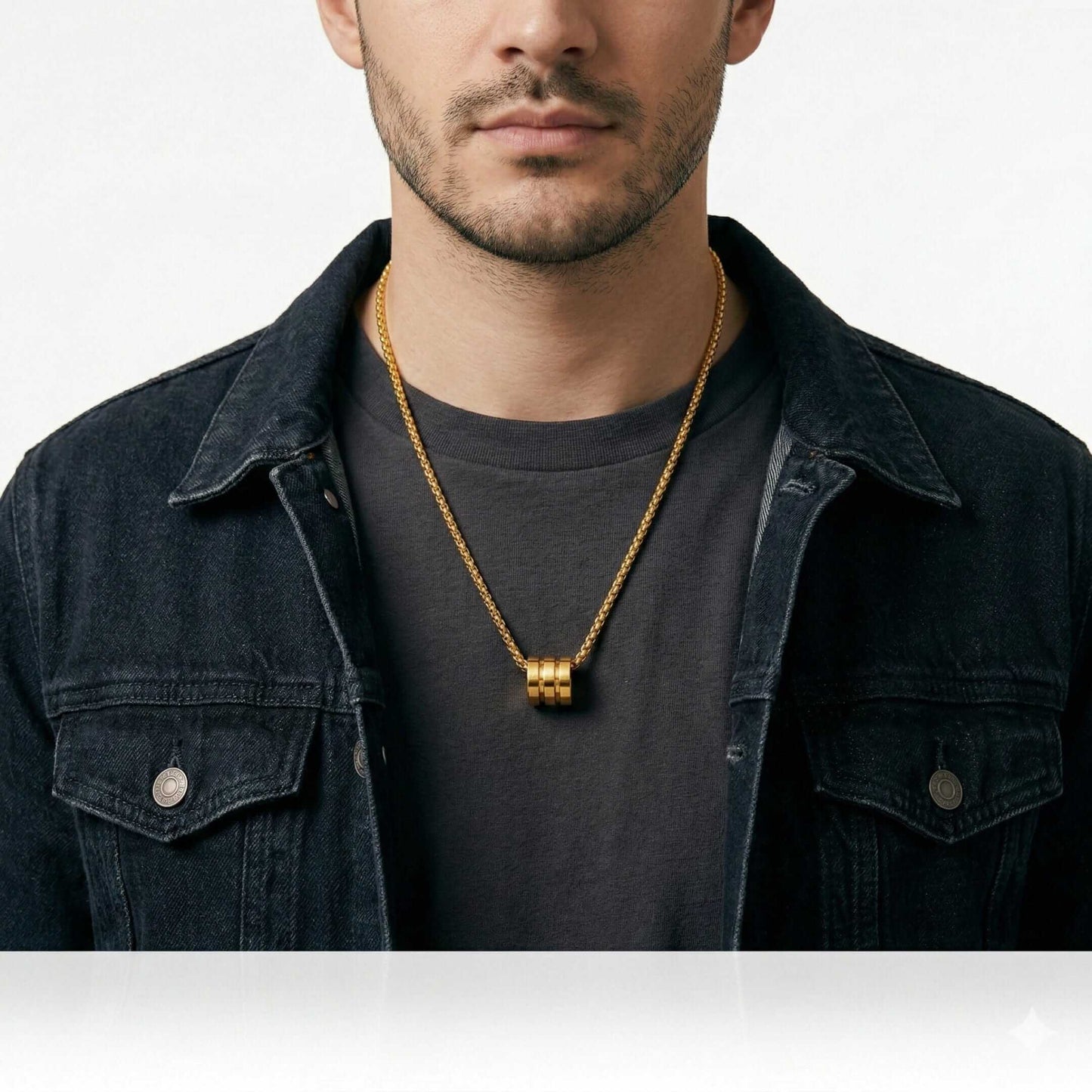 TRIPLE BARREL - GOLDEN - 9mm Pure Titanium Steel Pendant with 23inch Round Box 4mm Chain for Men & Boys — SS Pendant/ Necklace for Men | THE MEN THING