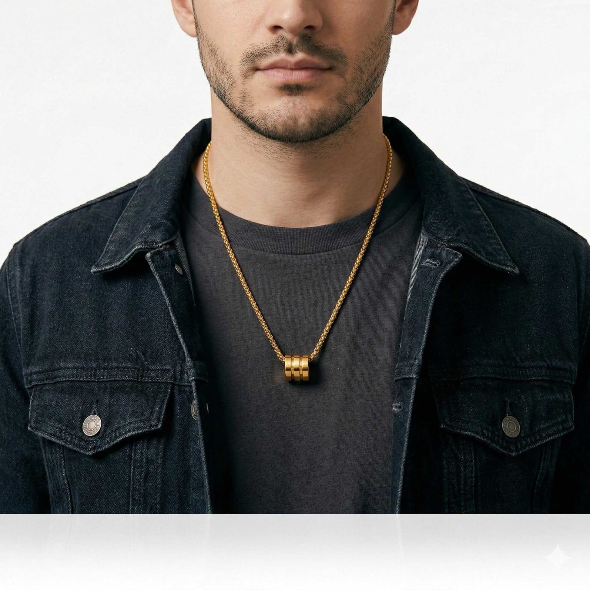 TRIPLE BARREL - GOLDEN - 9mm Pure Titanium Steel Pendant with 23inch Round Box 4mm Chain for Men & Boys — SS Pendant/ Necklace for Men | THE MEN THING