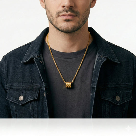 TRIPLE BARREL - GOLDEN - 9mm Pure Titanium Steel Pendant with 23inch Round Box 4mm Chain for Men & Boys - THE MEN THING