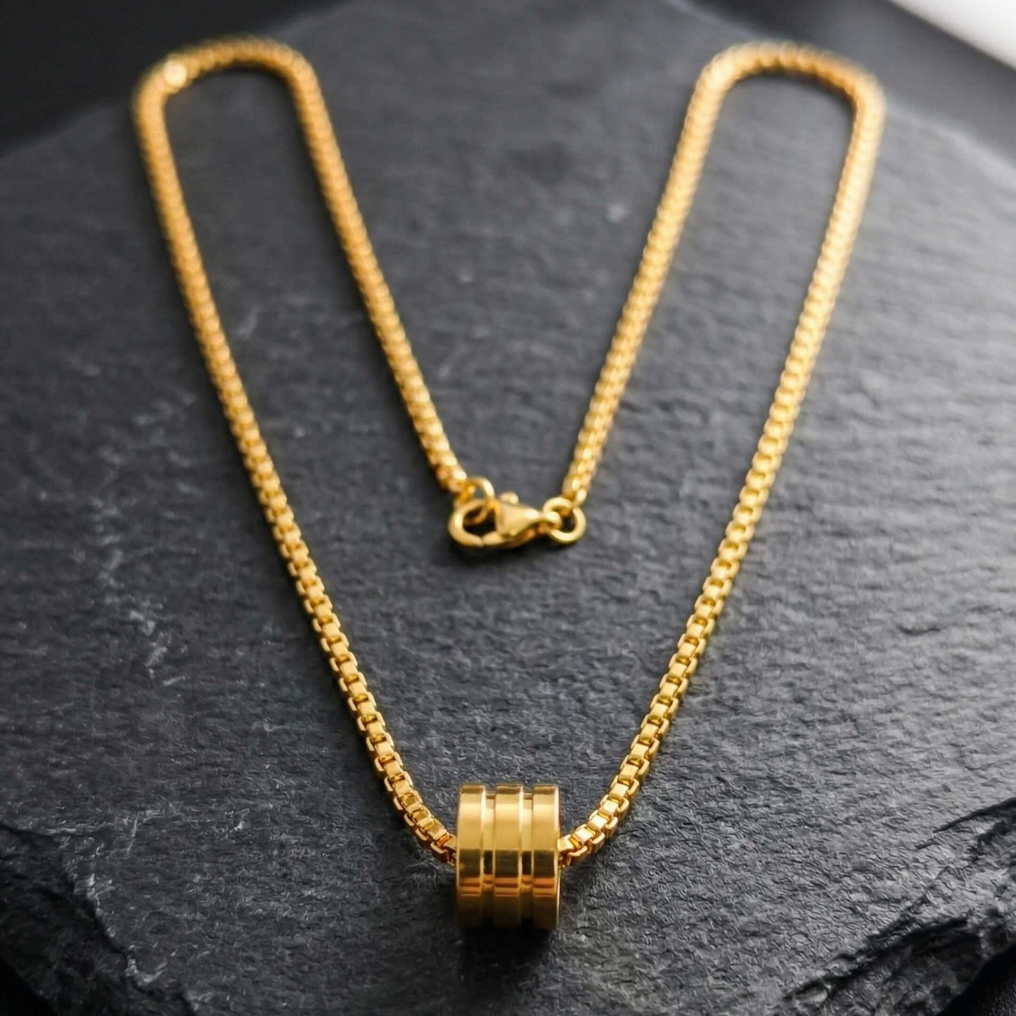 TRIPLE BARREL - GOLDEN - 9mm Pure Titanium Steel Pendant with 23inch Round Box 4mm Chain for Men & Boys — SS Pendant/ Necklace for Men | THE MEN THING