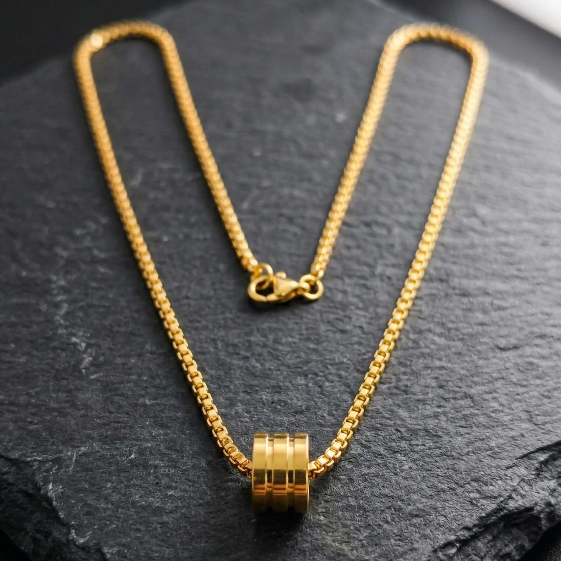TRIPLE BARREL - GOLDEN - 9mm Pure Titanium Steel Pendant with 23inch Round Box 4mm Chain for Men & Boys — SS Pendant/ Necklace for Men | THE MEN THING
